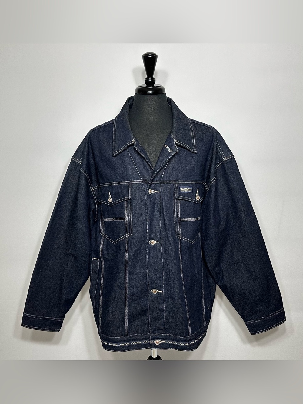 Vtg Y2K Dark Wash Pelle Pelle Marc Buchanan Denim Jean Jacket Mens 2XL OVERSIZED